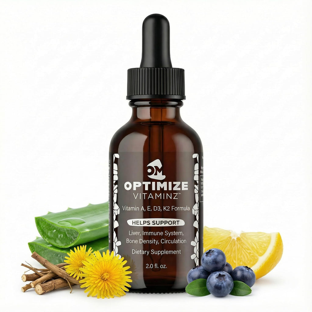 Optimize Vitaminz Liquid Vitamin D3 K2 Drops with Dandelion Root & Bilberry | Immune, Liver & Bone Support, MK-7 Formula, Fast Absorption Liquid Multivitamin, 30 Day Supply, 2 Fl Oz - TrustMedUSA