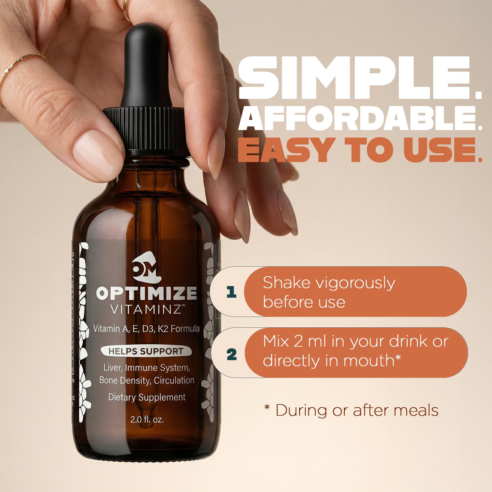 Optimize Vitaminz Liquid Vitamin D3 K2 Drops with Dandelion Root & Bilberry | Immune, Liver & Bone Support, MK-7 Formula, Fast Absorption Liquid Multivitamin, 30 Day Supply, 2 Fl Oz - TrustMedUSA