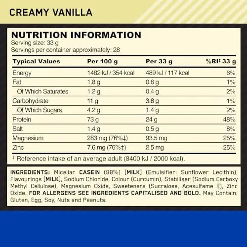 Optimum Nutrition Gold Standard 100% Casein Slow Digesting Protein Powder with Zinc - TrustMedUSA