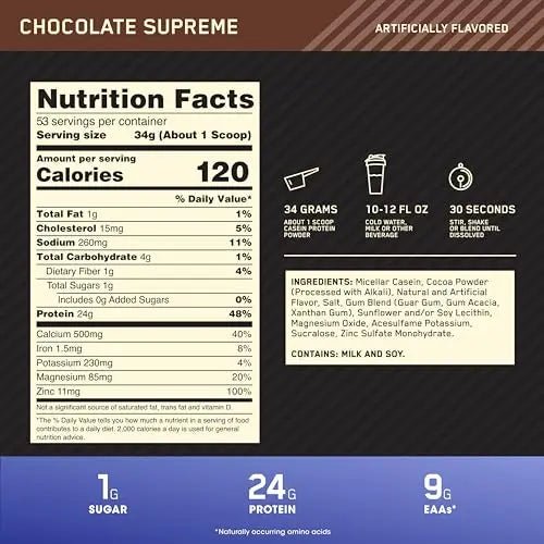Optimum Nutrition Gold Standard 100% Casein Slow Digesting Protein Powder with Zinc - TrustMedUSA