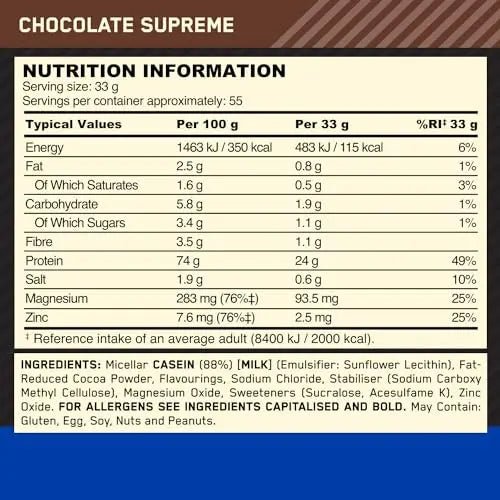Optimum Nutrition Gold Standard 100% Casein Slow Digesting Protein Powder with Zinc - TrustMedUSA