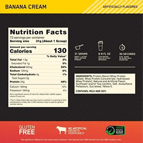 Optimum Nutrition Gold Standard 100% Whey Protein Powder, Banana Cream, 5 Pound - TrustMedUSA