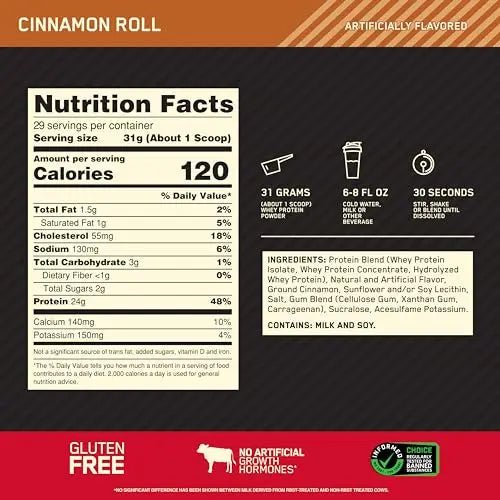 Optimum Nutrition Gold Standard 100% Whey Protein Powder, Cinnamon Roll, 2 Pound - TrustMedUSA