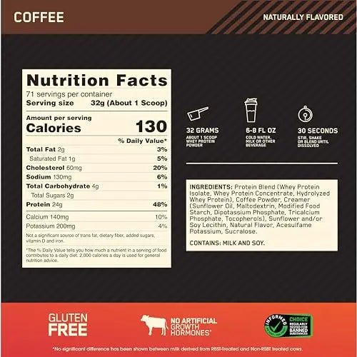 Optimum Nutrition Gold Standard 100% Whey Protein Powder, Coffee, 5 Pound - TrustMedUSA