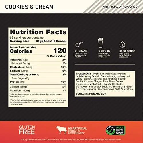 Optimum Nutrition Gold Standard 100% Whey Protein Powder, Cookies & Cream, 5 Pound - TrustMedUSA