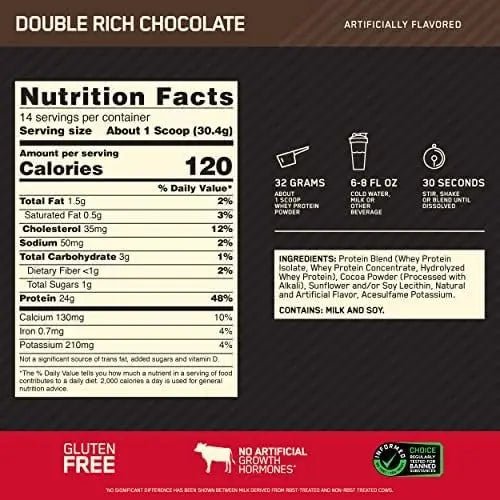 Optimum Nutrition Gold Standard 100% Whey Protein Powder, Double Rich Chocolate - TrustMedUSA