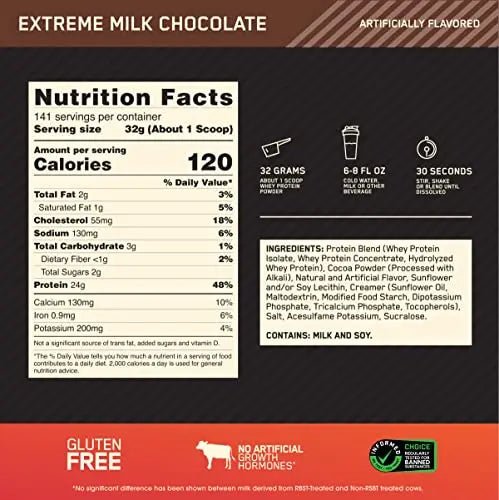 Optimum Nutrition Gold Standard 100% Whey Protein Powder, Extreme Milk Chocolate - TrustMedUSA