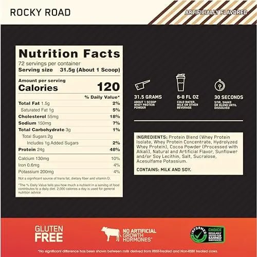 Optimum Nutrition Gold Standard 100% Whey Protein Powder, Rocky Road, 5 Pound - TrustMedUSA
