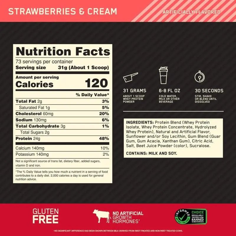 Optimum Nutrition Gold Standard 100% Whey Protein Powder, Strawberries & Cream - TrustMedUSA