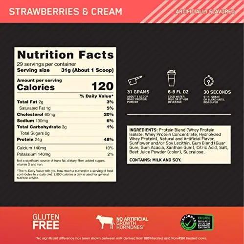 Optimum Nutrition Gold Standard 100% Whey Protein Powder, Strawberries & Cream - TrustMedUSA