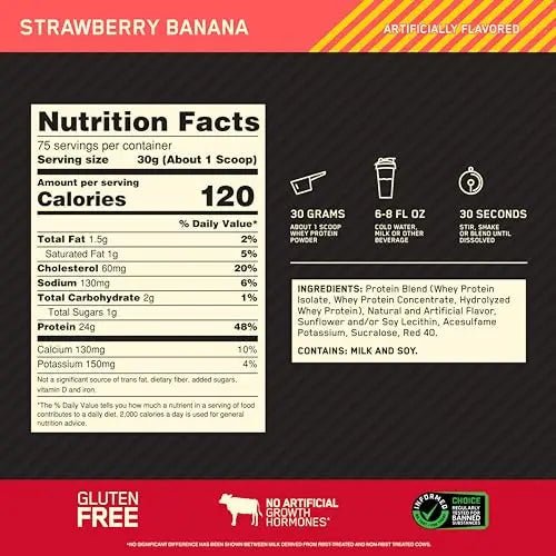 Optimum Nutrition Gold Standard 100% Whey Protein Powder, Strawberry Banana - TrustMedUSA