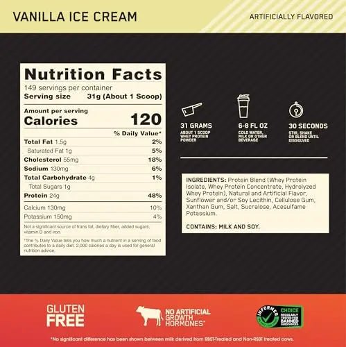 Optimum Nutrition Gold Standard 100% Whey Protein Powder, Vanilla Ice Cream, 10 Pound - TrustMedUSA