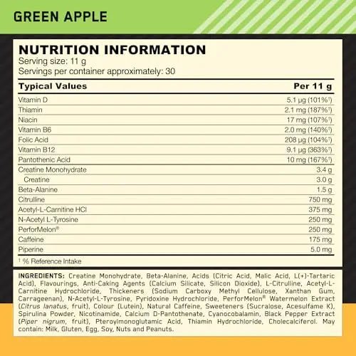 Optimum Nutrition Gold Standard Pre Workout Green Apple Flavoured Powder, 330g - TrustMedUSA