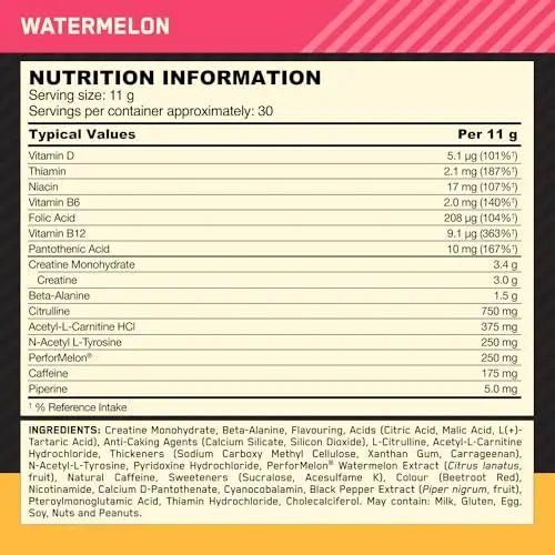 Optimum Nutrition Gold Standard Pre Workout Watermelon Flavoured Powder, 330g - TrustMedUSA