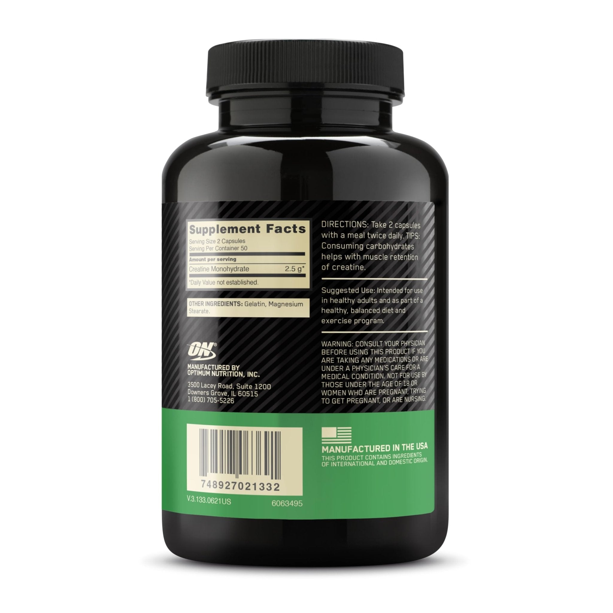 Optimum Nutrition Micronized Creatine Monohydrate Capsules, Keto Friendly, 2500mg, 100 Capsules - Maple Wellness Supplements