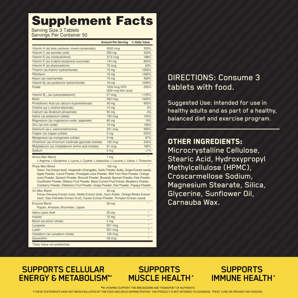 Optimum Nutrition Opti-Men, Vitamin C, Zinc and Vitamin D, E, B12 for Immune Support Mens Daily Multivitamin Supplement - TrustMedUSA