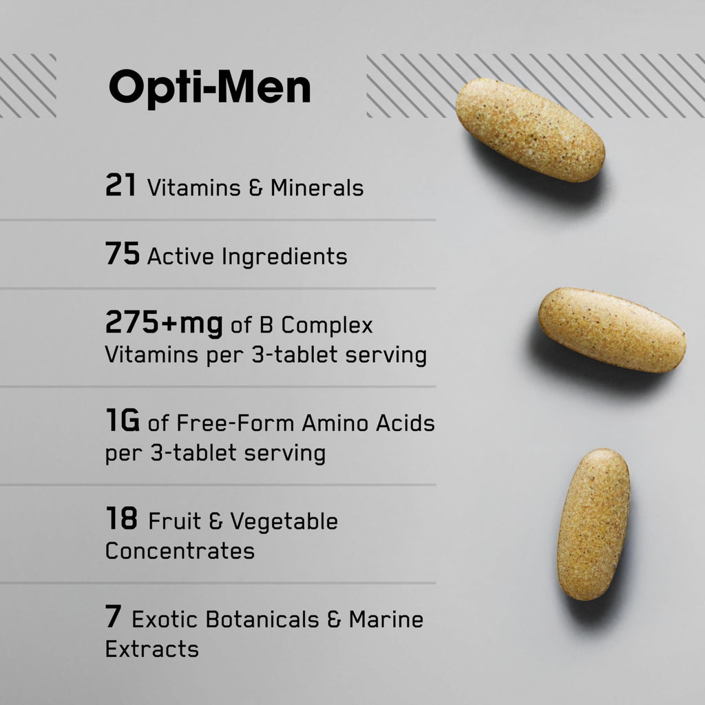 Optimum Nutrition Opti-Men, Vitamin C, Zinc and Vitamin D, E, B12 for Immune Support Mens Daily Multivitamin Supplement - TrustMedUSA