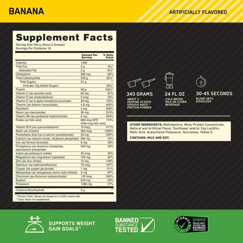 Optimum Nutrition Serious Mass Weight Gainer Protein Powder, Vitamin C, Zinc - TrustMedUSA