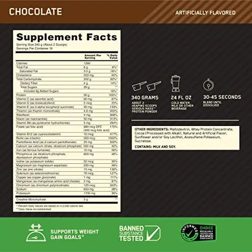 Optimum Nutrition Serious Mass Weight Gainer Protein Powder, Vitamin C, Zinc and Vitamin - TrustMedUSA