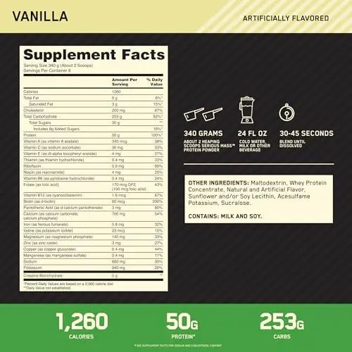 Optimum Nutrition Serious Mass, Weight Gainer Protein Powder, with Added Immune Supp - TrustMedUSA
