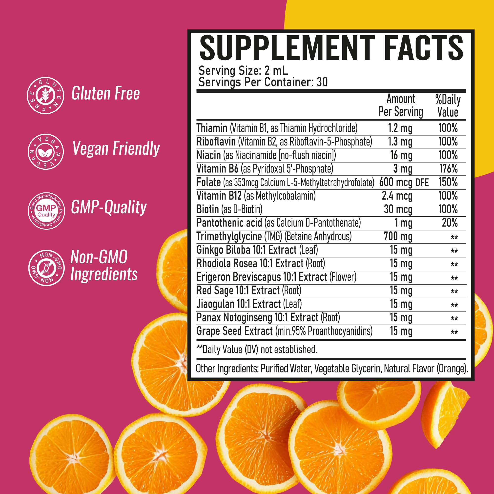 Optiwav TMG Trimethylglycine Liquid Drops - Betaine High Absorption Methylated Vitamins Supplement for Homocysteine Methylation & Heart Health Support - Orange Flavor Gluten Free Vegan - 2 fl oz - TrustMedUSA