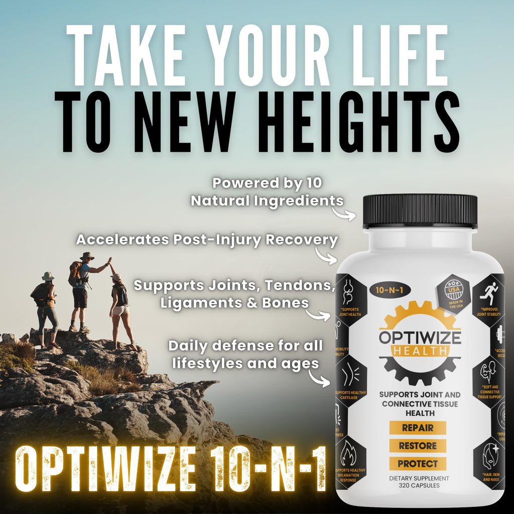 OptiWize 10-N-1 Joint Support Hydrolyzed Collagen,MSM, Hyaluronic Acid, Glucosamine,Chondroitin & More- Targets Joint Discomfort, - TrustMedUSA