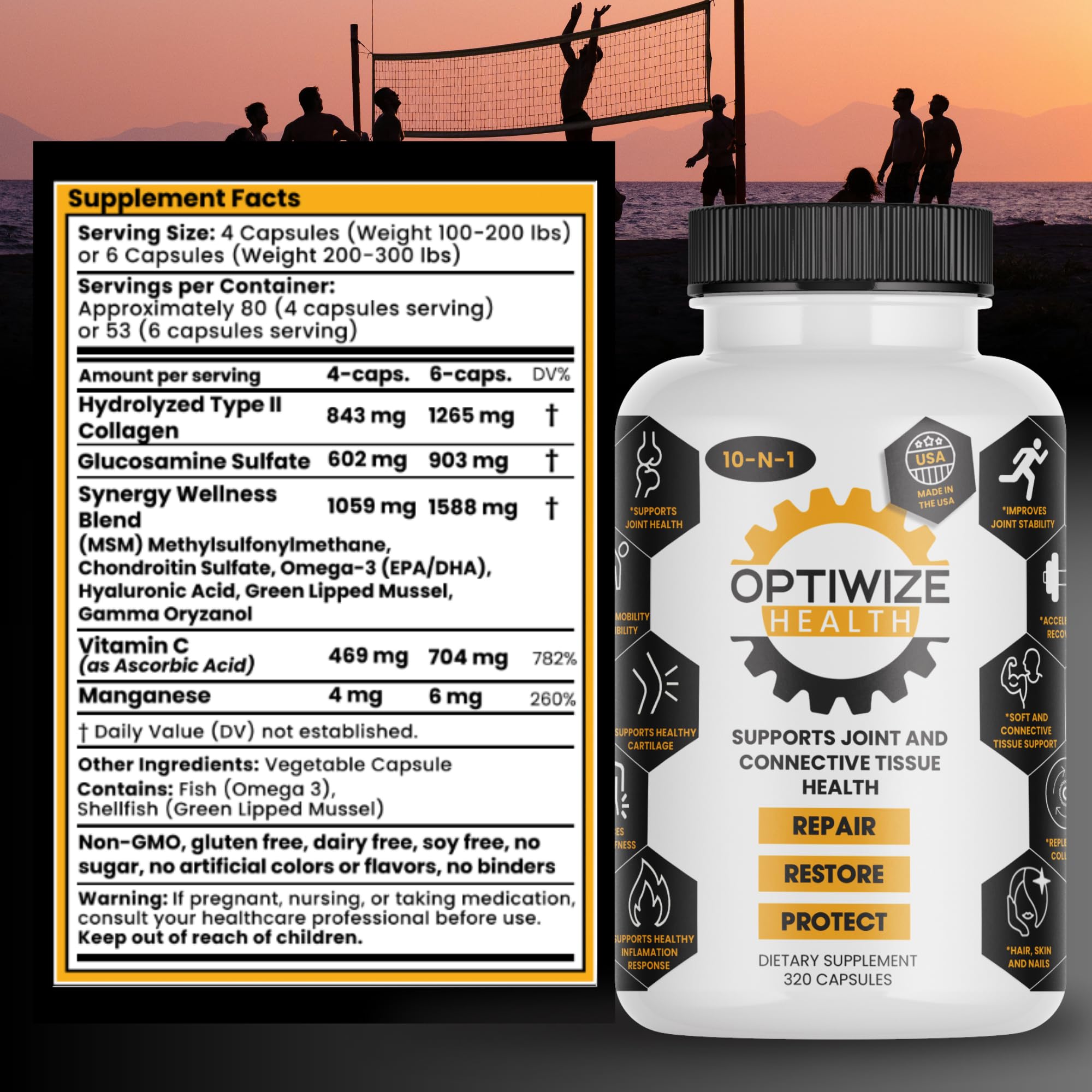 OptiWize 10-N-1 Joint Support Hydrolyzed Collagen,MSM, Hyaluronic Acid, Glucosamine,Chondroitin & More- Targets Joint Discomfort, - TrustMedUSA