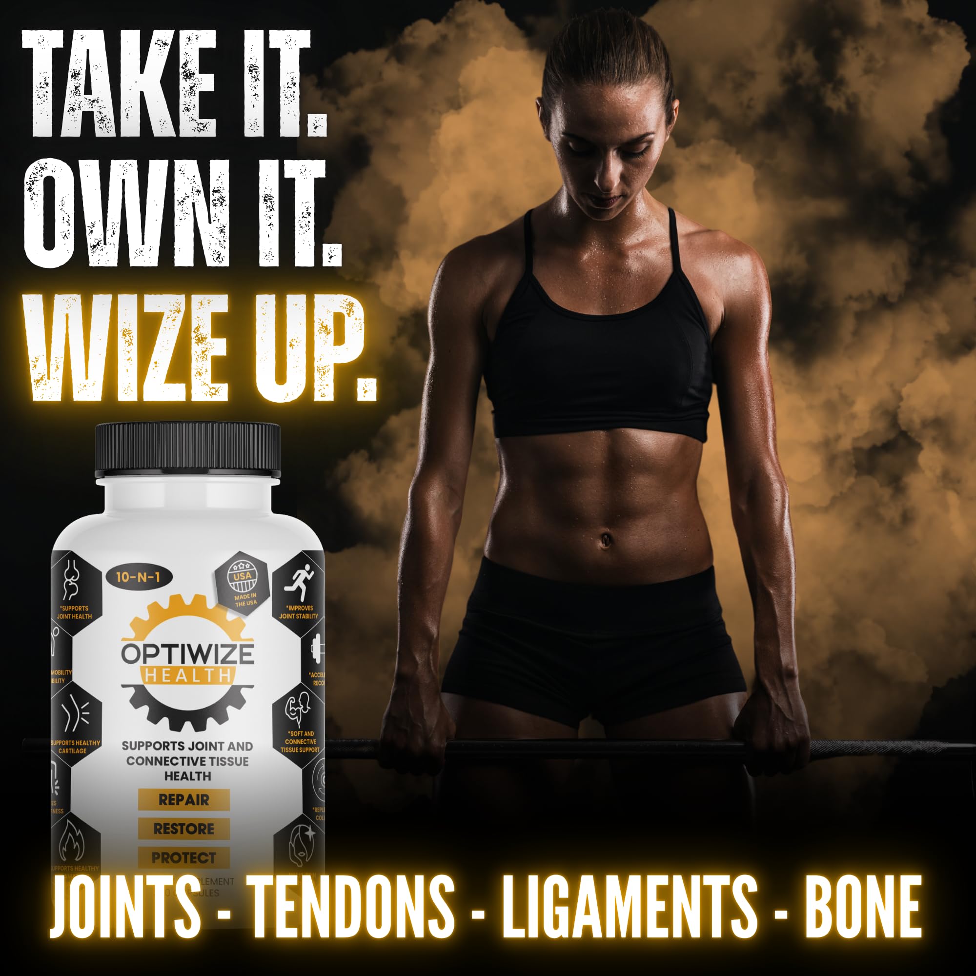 OptiWize 10-N-1 Joint Support Hydrolyzed Collagen,MSM, Hyaluronic Acid, Glucosamine,Chondroitin & More- Targets Joint Discomfort, - TrustMedUSA