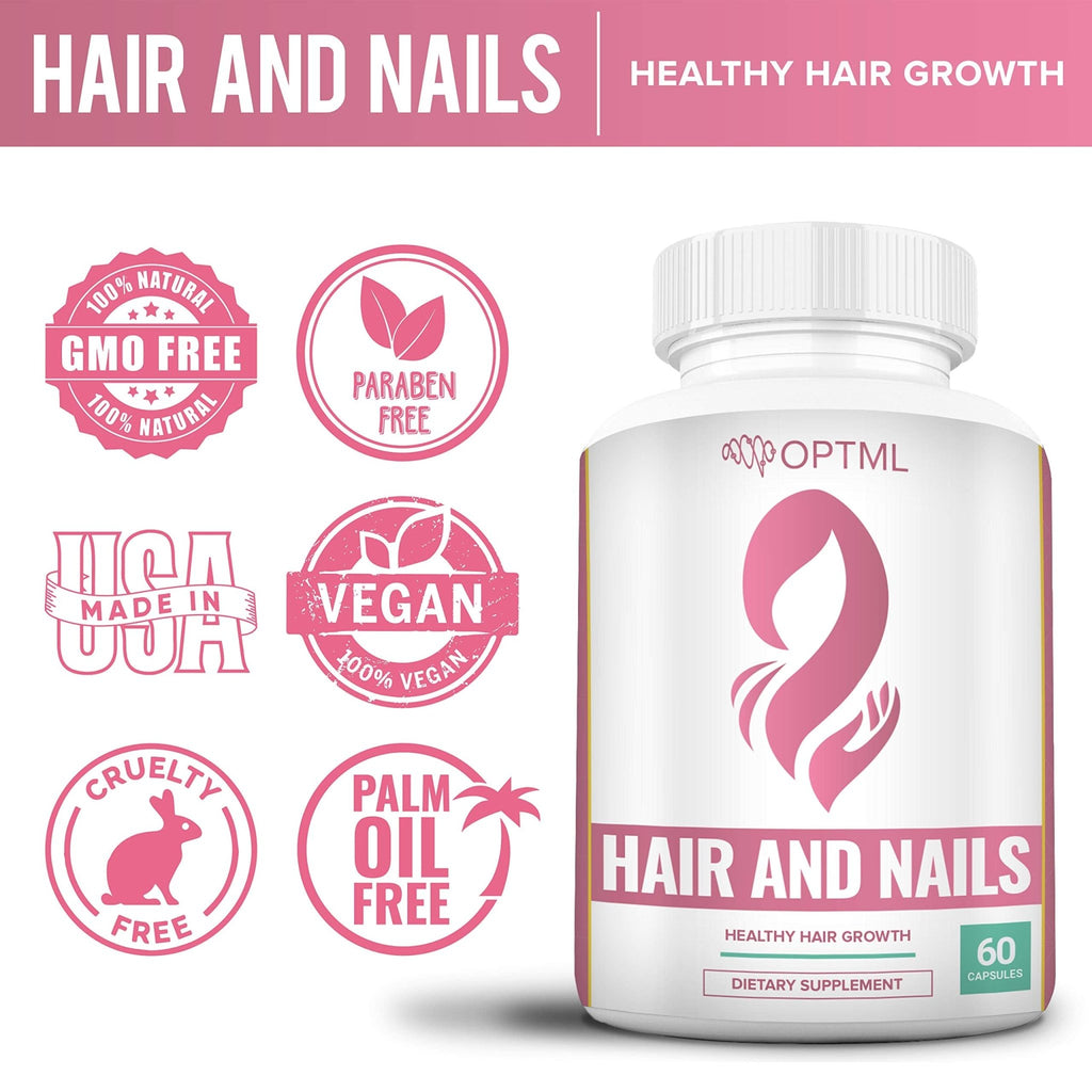 OPTML Hair and Nail Vitamins for Hair Growth and Thickness, Biotin-Infused Hair Pills, Hair Vitamins for Faster Hair Growth and Healthy Nails, for Women and Men, 60 Capsules - TrustMedUSA