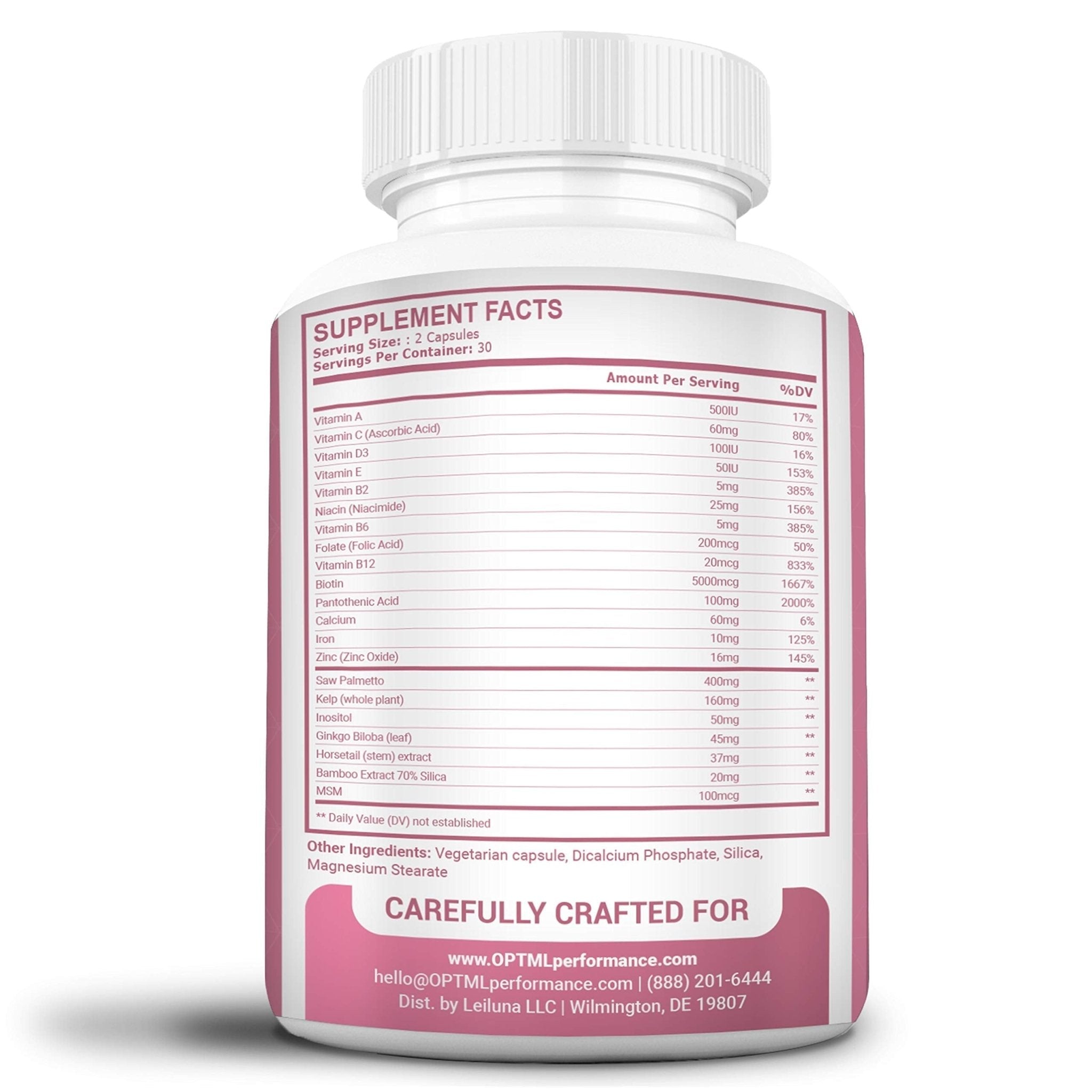 OPTML Hair and Nail Vitamins for Hair Growth and Thickness, Biotin-Infused Hair Pills, Hair Vitamins for Faster Hair Growth and Healthy Nails, for Women and Men, 60 Capsules - TrustMedUSA