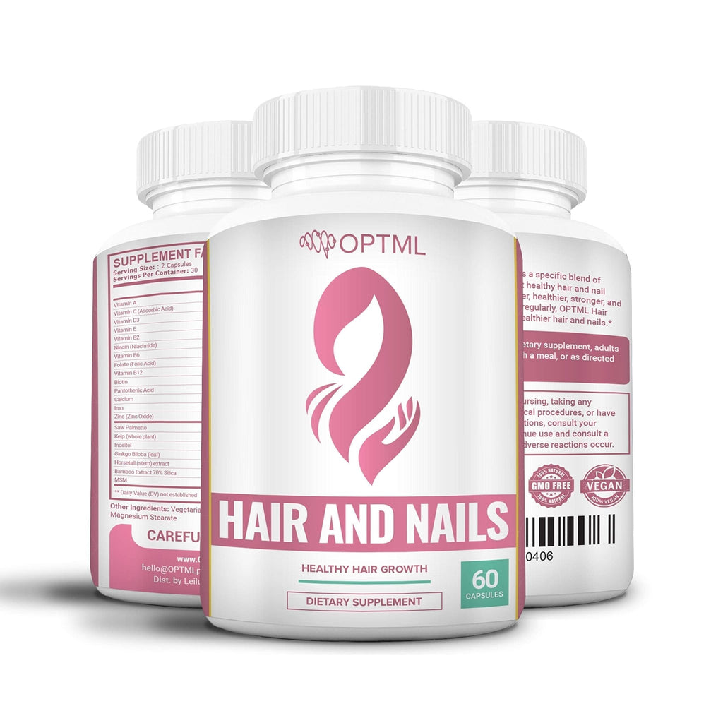 OPTML Hair and Nail Vitamins for Hair Growth and Thickness, Biotin-Infused Hair Pills, Hair Vitamins for Faster Hair Growth and Healthy Nails, for Women and Men, 60 Capsules - TrustMedUSA