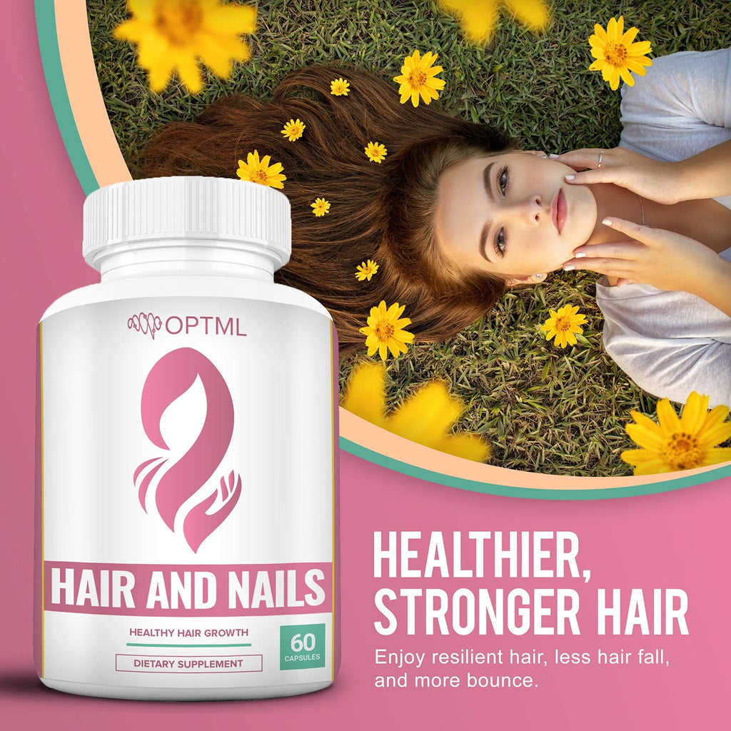 OPTML Hair and Nail Vitamins for Hair Growth and Thickness, Biotin-Infused Hair Pills, Hair Vitamins for Faster Hair Growth and Healthy Nails, for Women and Men, 60 Capsules - TrustMedUSA