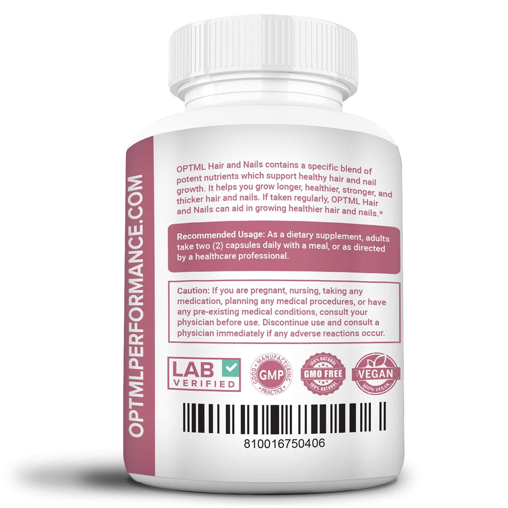 OPTML Hair and Nail Vitamins for Hair Growth and Thickness, Biotin-Infused Hair Pills, Hair Vitamins for Faster Hair Growth and Healthy Nails, for Women and Men, 60 Capsules - TrustMedUSA