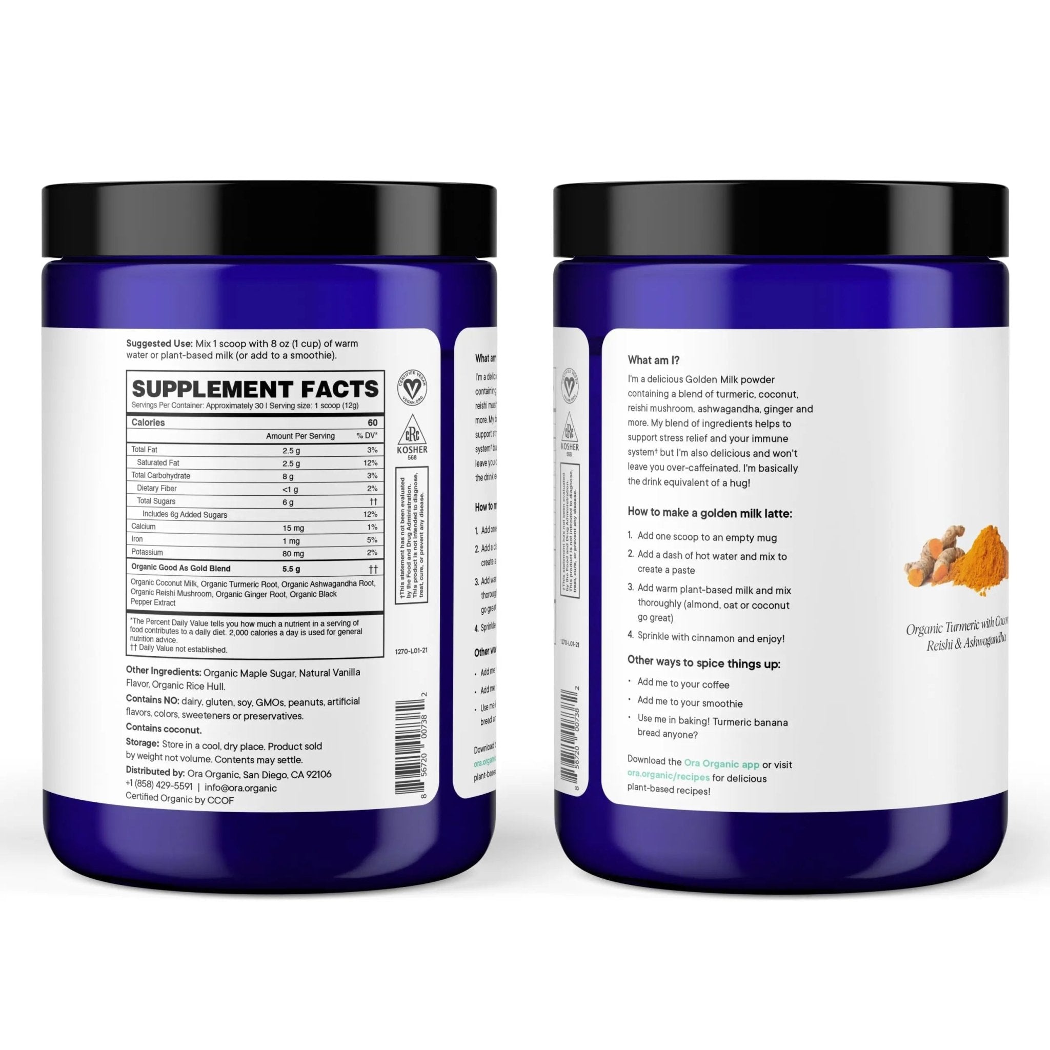 Ora Organic Golden Milk Powder - Ayurvedic Turmeric Powder with Organic Adaptogens - Ashwagandha, Reishi and Ginger | Organic, Gluten-Free, Soy-Free, Vegan, Non-GMO - Maple & Vanilla, 30 Servings - TrustMedUSA