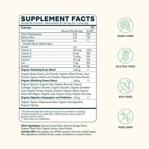 Ora Organic Greens Powder - Vegan, Gluten-Free, Organic Super Greens Drink for Energy and Detox | Antioxidants & Adaptogenic Herbs | 20+ Superfood Greens Blend - Citrus Flavor, 30 Servings - TrustMedUSA