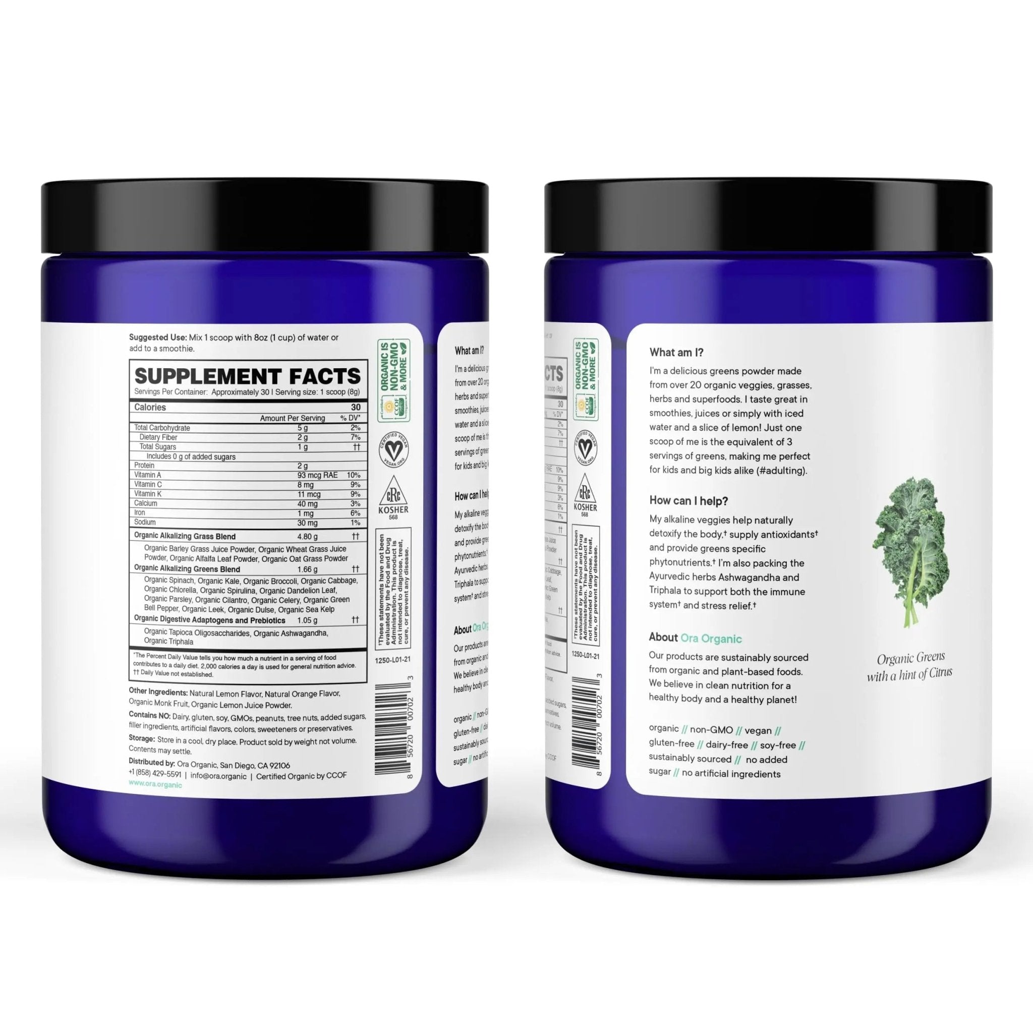 Ora Organic Greens Powder - Vegan, Gluten-Free, Organic Super Greens Drink for Energy and Detox | Antioxidants & Adaptogenic Herbs | 20+ Superfood Greens Blend - Citrus Flavor, 30 Servings - TrustMedUSA