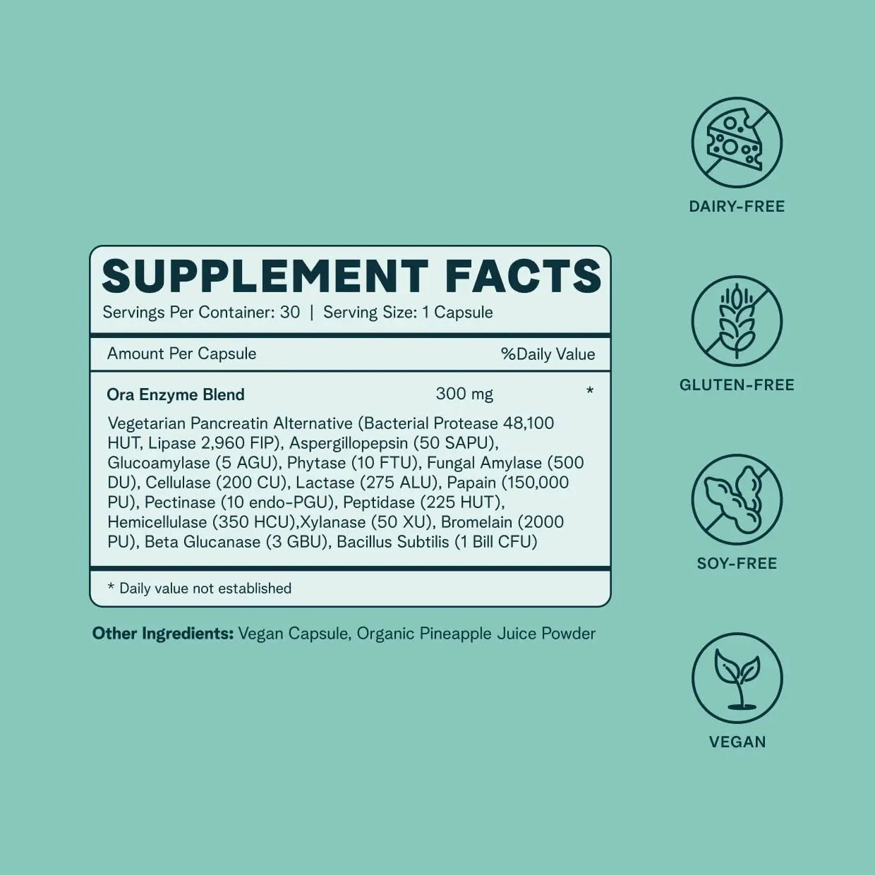 Ora Organic Multi-Enzyme Supplement - Vegan, Gluten Free Enzymes for Digestion with Probiotics for Gut Health, Bloating, Constipation and Gas Relief - 30 Easy to Swallow Capsules - TrustMedUSA