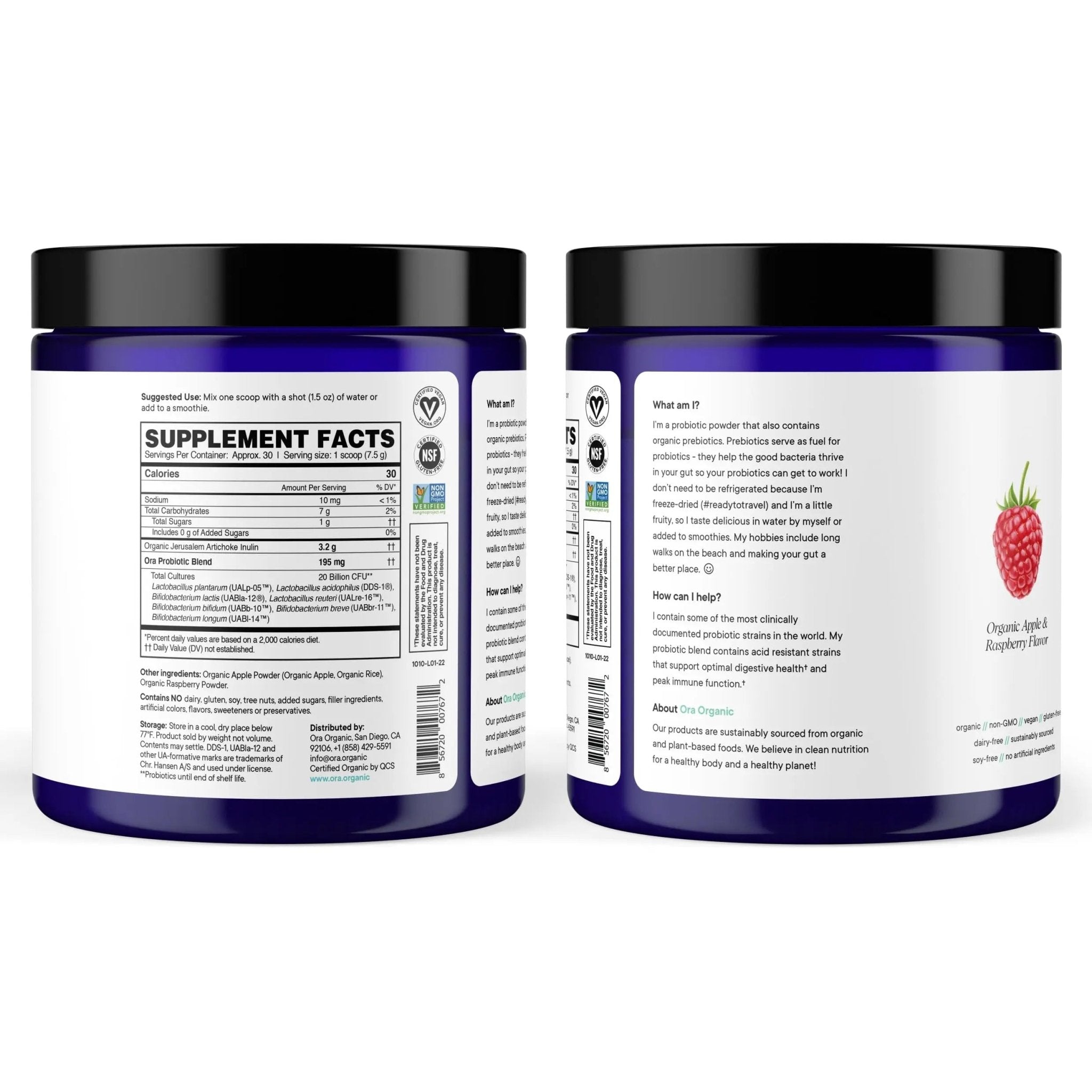 Ora Organic Prebiotic and Probiotic Powder Supplement - 20 Billion Probiotics, 7 Strains for Best Prebiotic Powder, Non-GMO, Probiotics for Women, Men & Kids - Apple Raspberry Flavor, 30 Servings… - TrustMedUSA
