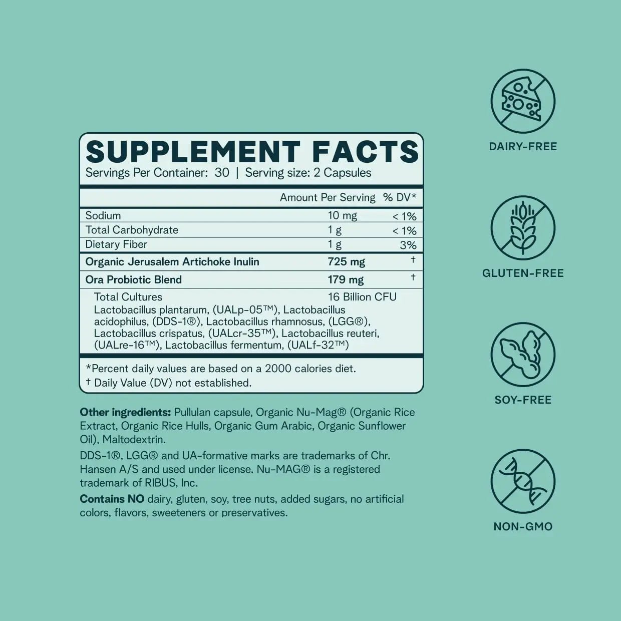 Ora Organic Prebiotics and Probiotics for Women - Lactobacillus for Vaginal and Urinary Tract Health, Contains 16 Billion CFU, 6 Strains - 1 Month Supply, 60 Vegan Probiotic Capsules - TrustMedUSA