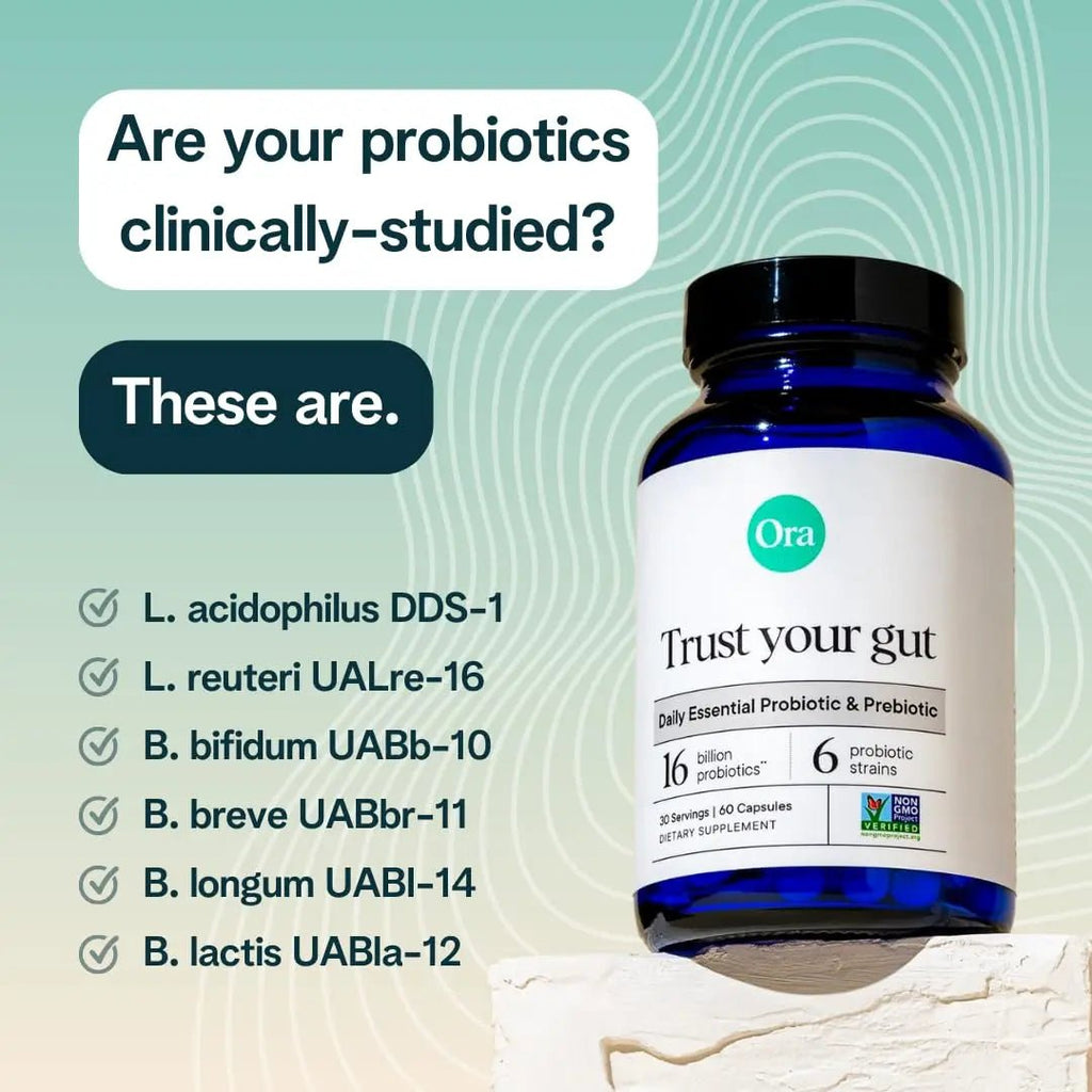Ora Organic Probiotics with Prebiotics for Digestive Health 16 Billion CFU - Trust Your Gut - Strains - Acidophilus Lactobacillus Breve Bifidum Lactis - TrustMedUSA
