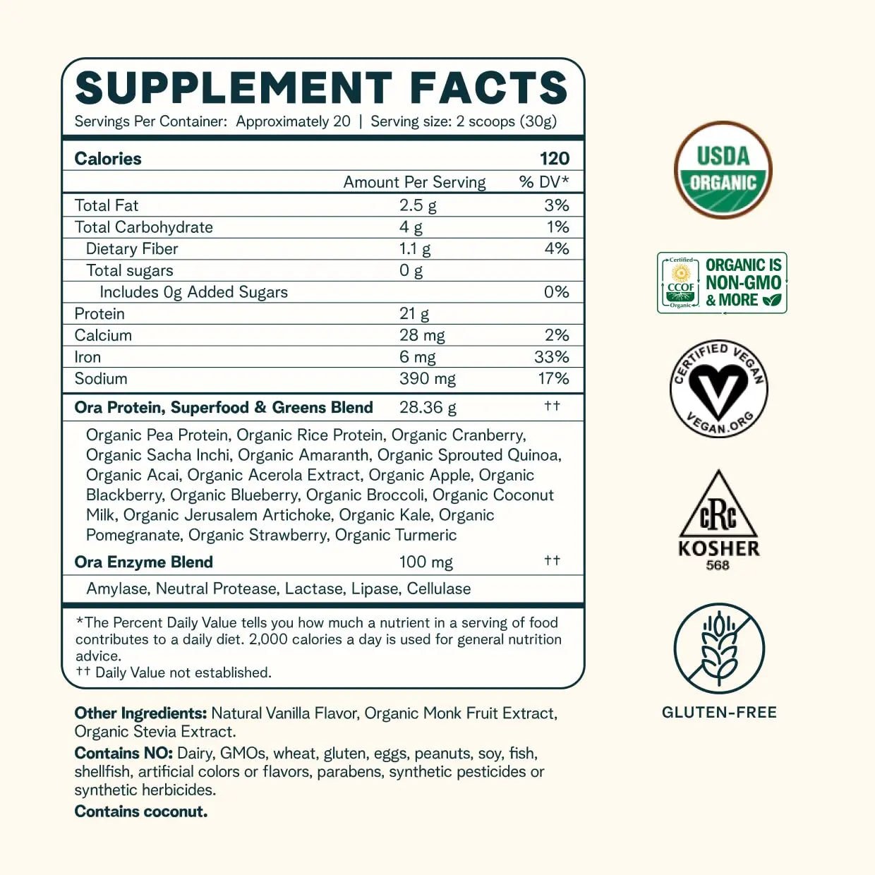 Ora Organic Protein Powder - 21g Plant-Based Protein for Women and Men Pre-Workout - TrustMedUSA