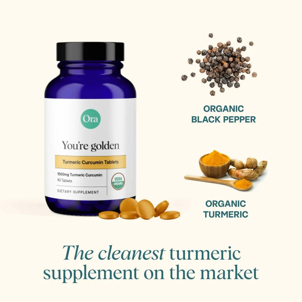 Ora Organic Turmeric Curcumin with Piperine - Pure Extracts for Joint Stress and Cardiovascular Health, Support Healthy Cognitive Function, No Filler Ingredients - 90 Vegan Tablets, 1 Month Supply - TrustMedUSA