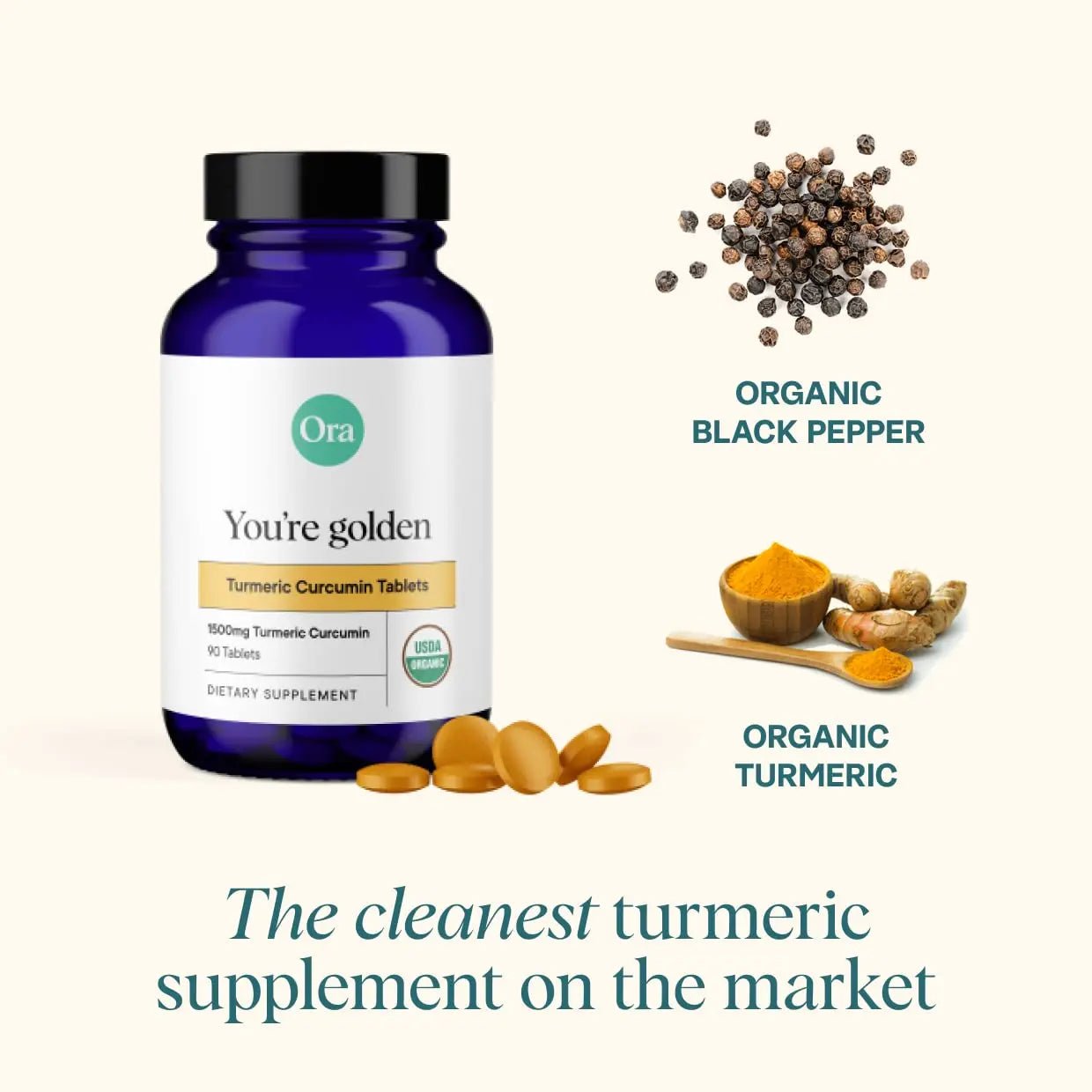 Ora Organic Turmeric Curcumin with Piperine - Pure Extracts for Joint Stress and Cardiovascular Health, Support Healthy Cognitive Function, No Filler Ingredients - 90 Vegan Tablets, 1 Month Supply - TrustMedUSA