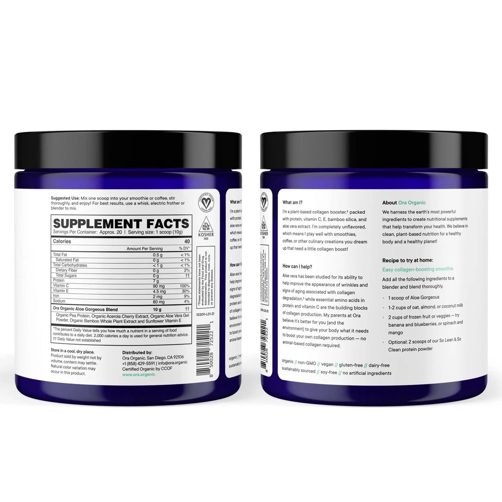 Ora Organic Vegan Collagen-Boosting Powder for Women and Men - Hair, Skin, & Nails Support - Bamboo Silica, Plant-Based Protein, Organic Vitamin C, Aloe Vera - Vanilla Flavor, 20 Servings - TrustMedUSA
