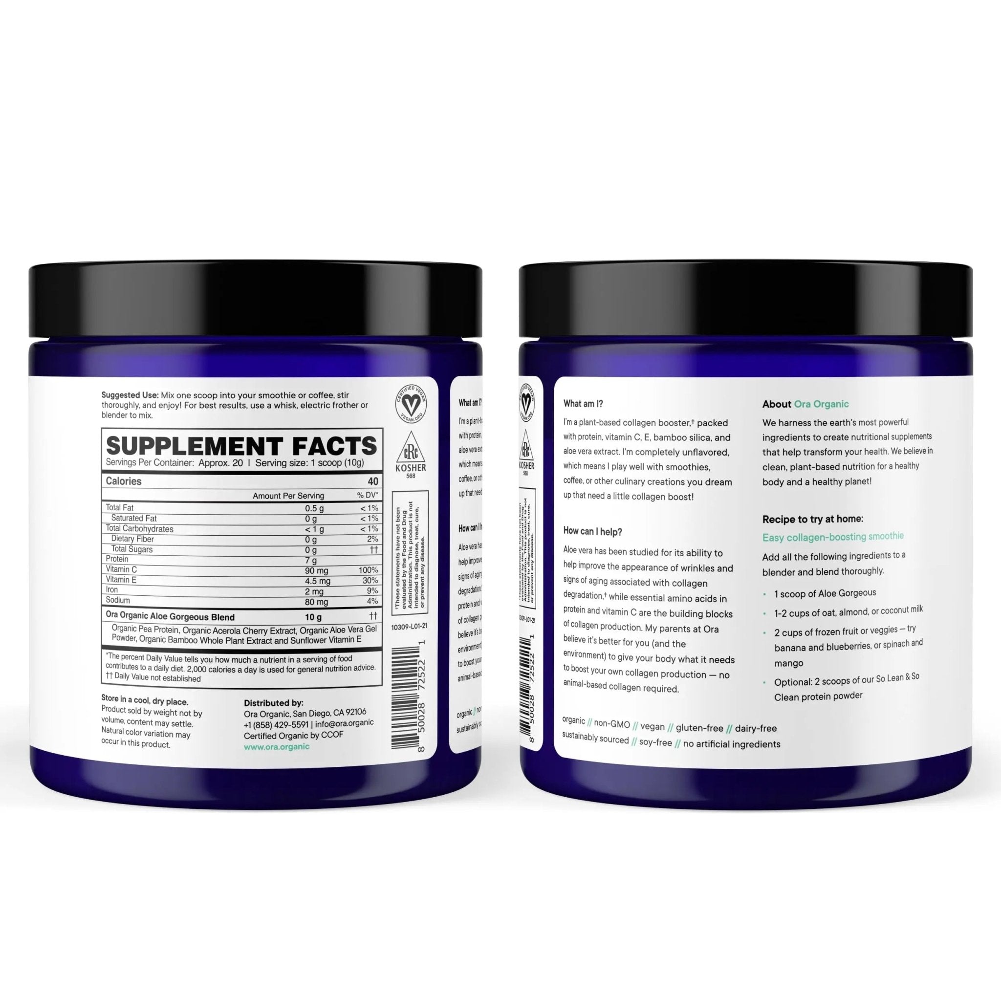 Ora Organic Vegan Collagen-Boosting Powder for Women and Men - Hair, Skin, & Nails Support - Bamboo Silica, Plant-Based Protein, Organic Vitamin C, Aloe Vera - Vanilla Flavor, 20 Servings - TrustMedUSA