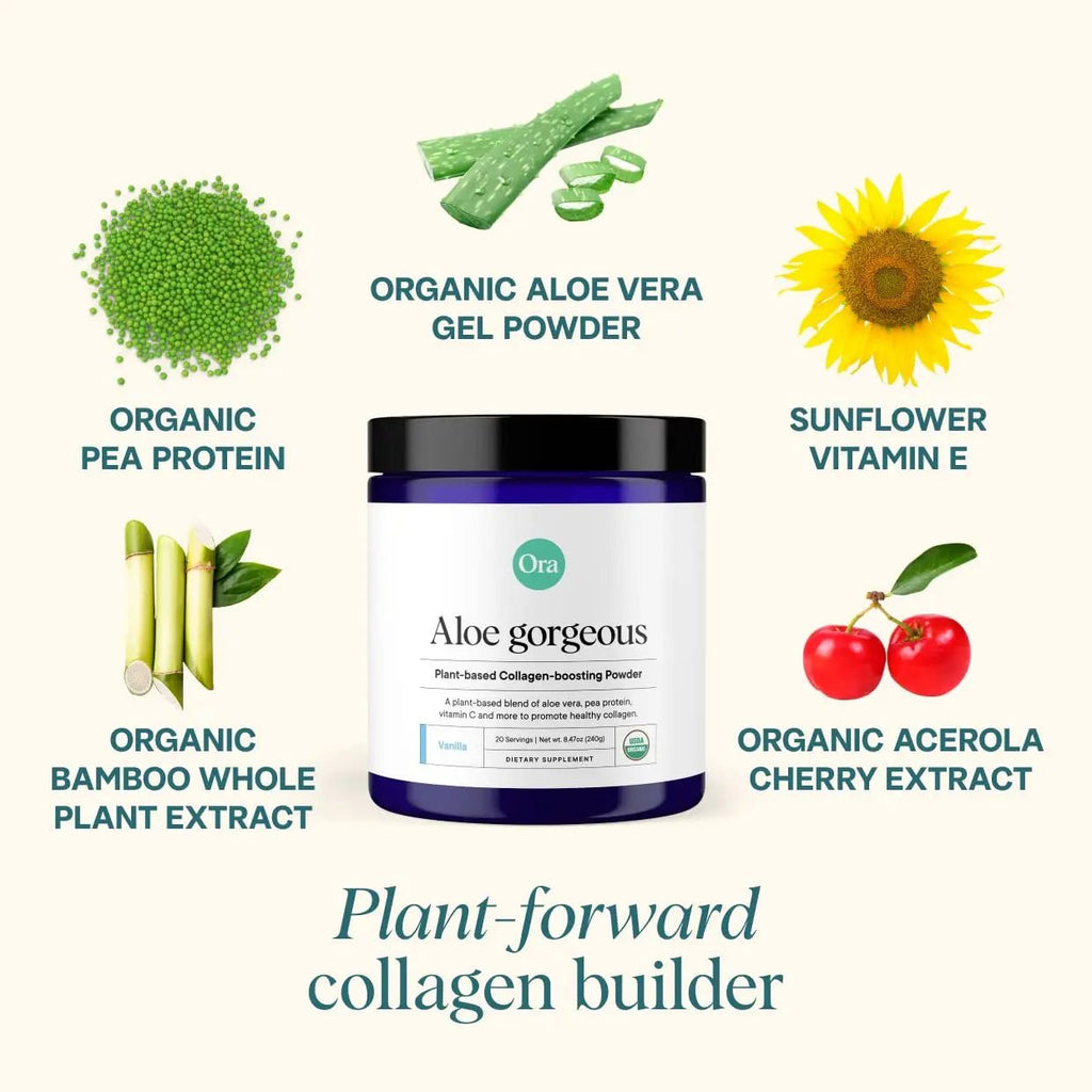 Ora Organic Vegan Collagen-Boosting Powder for Women and Men - Hair, Skin, & Nails Support - Bamboo Silica, Plant-Based Protein, Organic Vitamin C, Aloe Vera - Vanilla Flavor, 20 Servings - TrustMedUSA