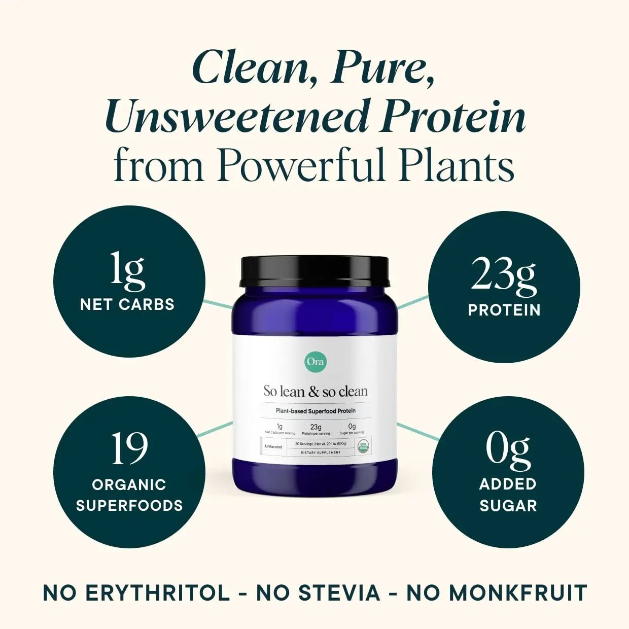 Ora Organic Vegan Protein Powder - 23g Plant Based Pea Protein Unflavored - TrustMedUSA