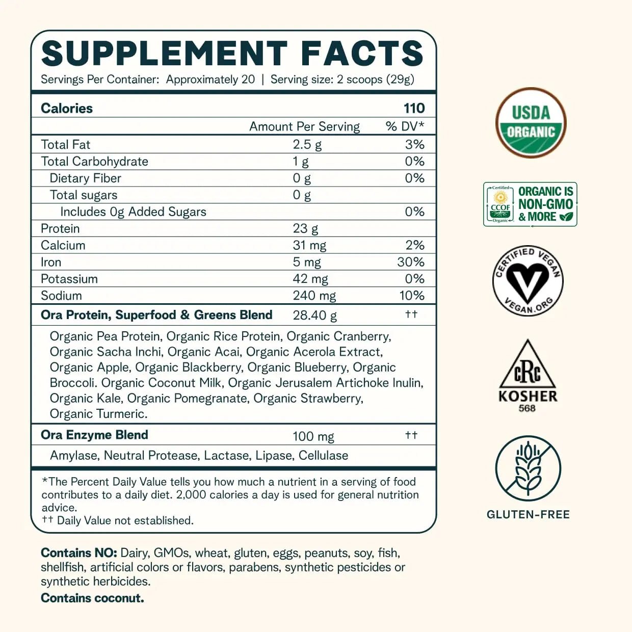 Ora Organic Vegan Protein Powder - 23g Plant Based Pea Protein Unflavored - TrustMedUSA