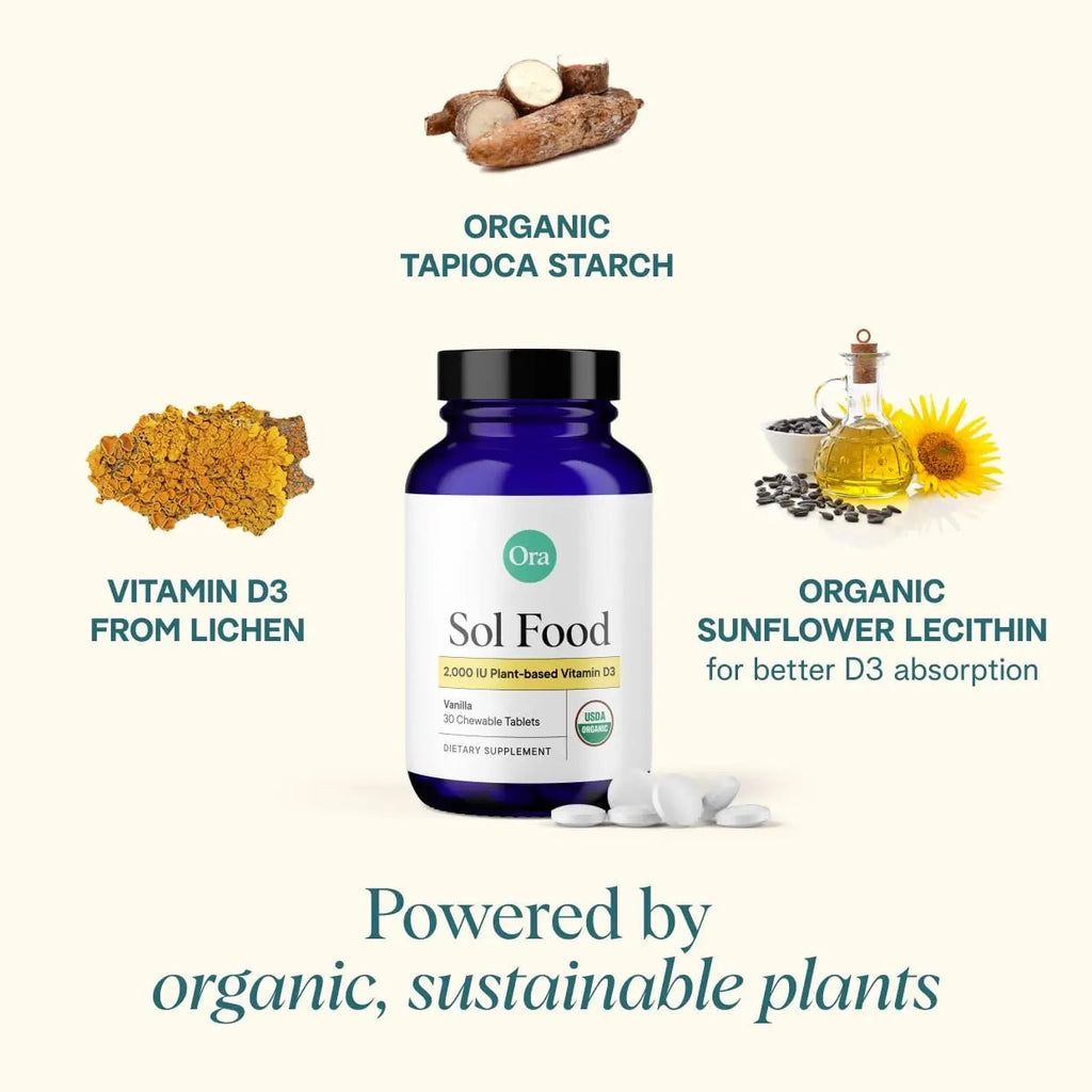 Ora Organic Vitamin D3 2000IU - Vegan Vitamin D Chewables from Lichen for Bone Health, Immune Support, & Mood | Maximum Absorption - 1 Month Supply, 30 Vegan Chewable Vanilla Tablets - TrustMedUSA