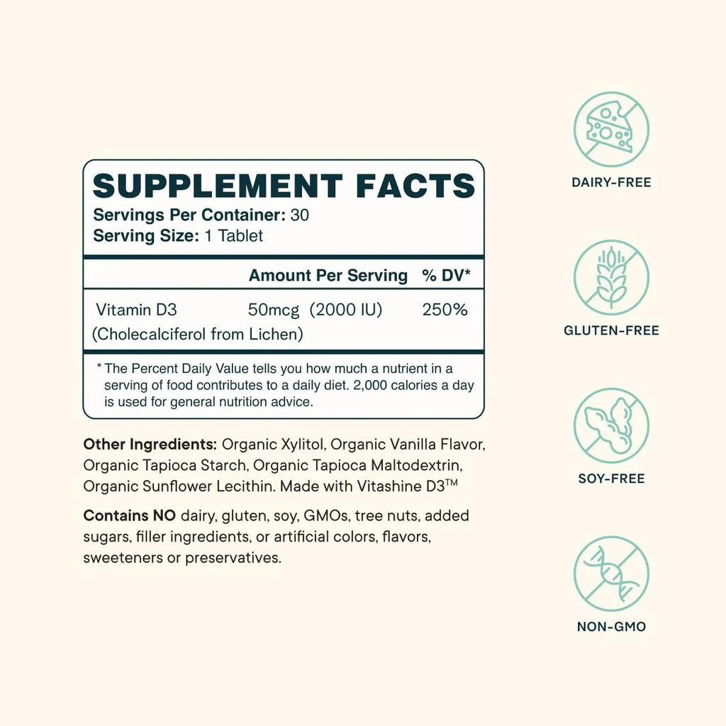 Ora Organic Vitamin D3 2000IU - Vegan Vitamin D Chewables from Lichen for Bone Health, Immune Support, & Mood | Maximum Absorption - 1 Month Supply, 30 Vegan Chewable Vanilla Tablets - TrustMedUSA